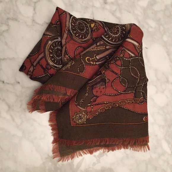 Vintage Accessories - Vintage European Wool Equestrian Scarf w/ Fringe